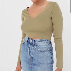 NWT Stradivarius Green Long Sleeve Crop Top
